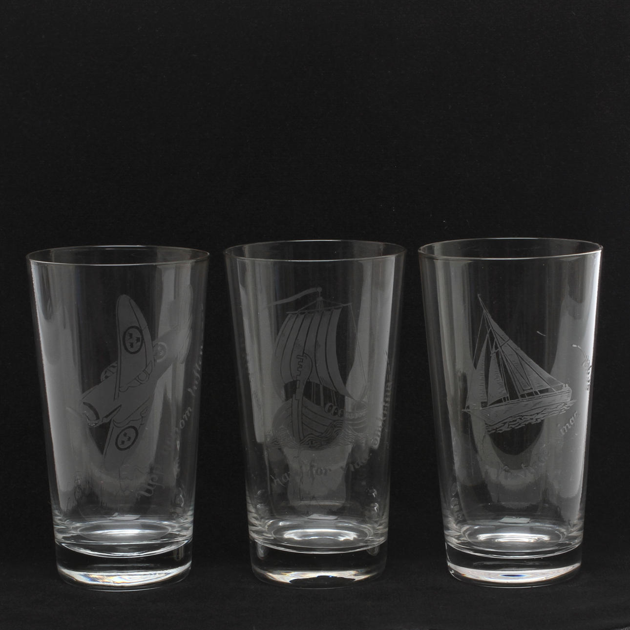 GROGGLAS, med gravyr, 6 st, glas, 1900-tal.