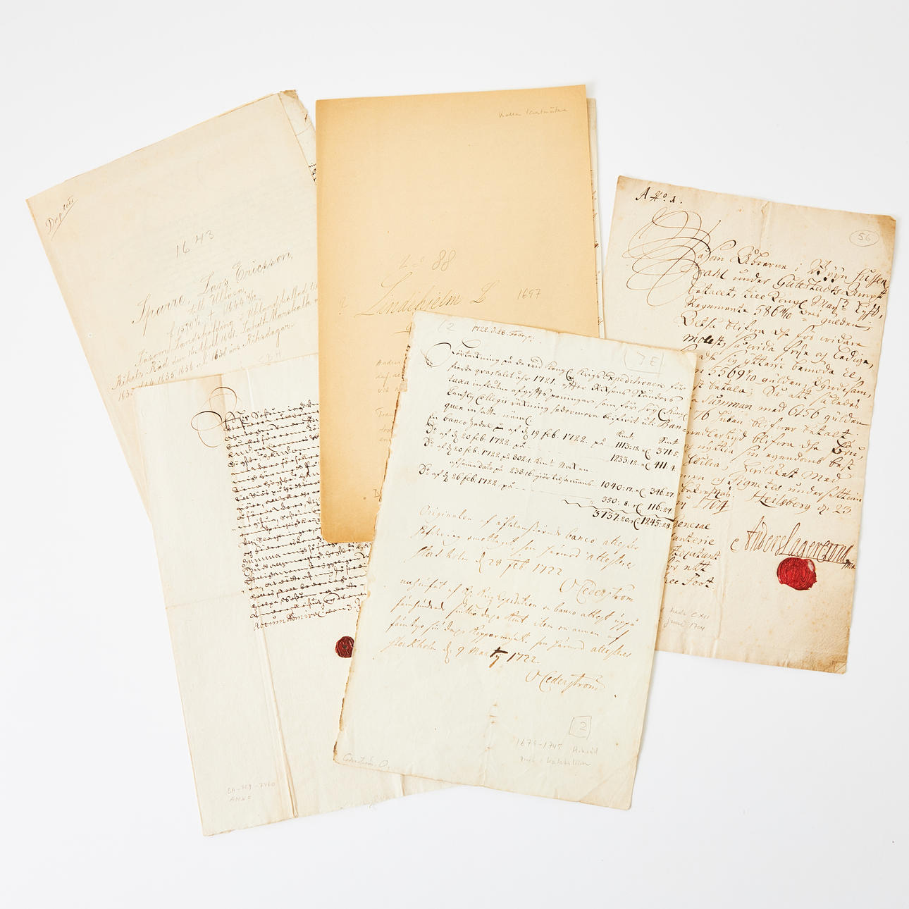 DEEDS, 5 pcs., 17th-18th centuries, self-signed documents.
