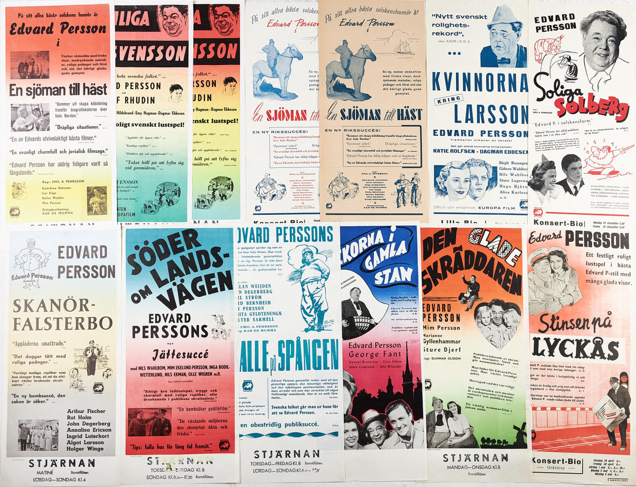 EDWARD PERSSON, 13 pieces, so-called pole posters, 1930-40s.