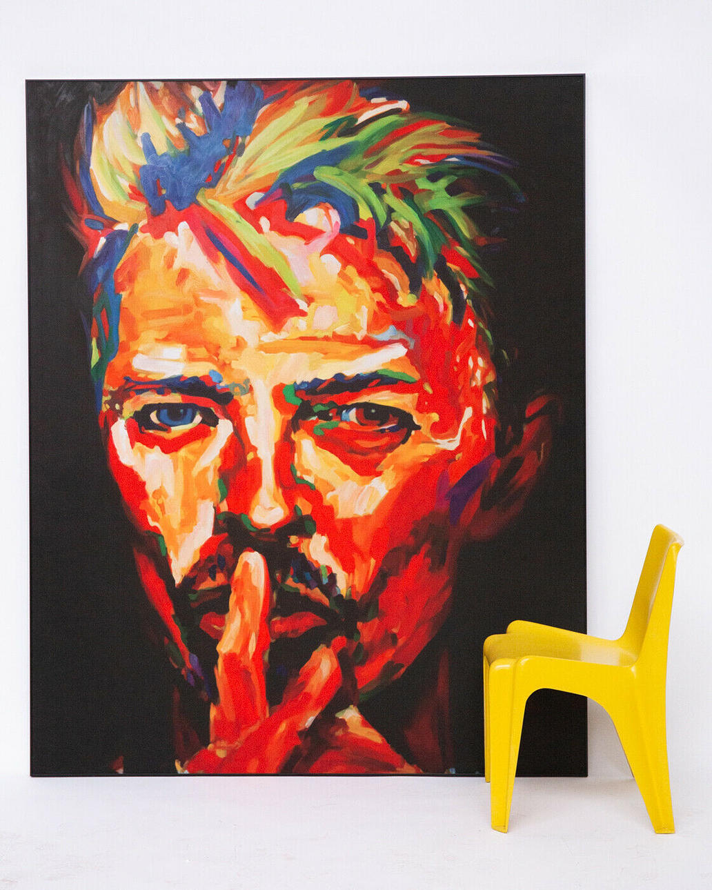 David Bowie Classic, screenprint on denim, 120 x 150 cm.