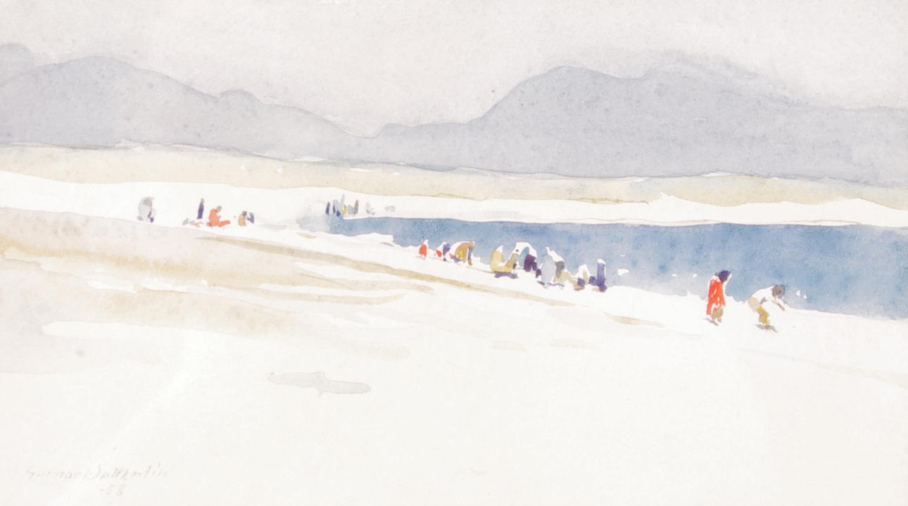 GUNNAR WALLENTIN. Bergslandskap med sjö, akvarell, signerad -58.