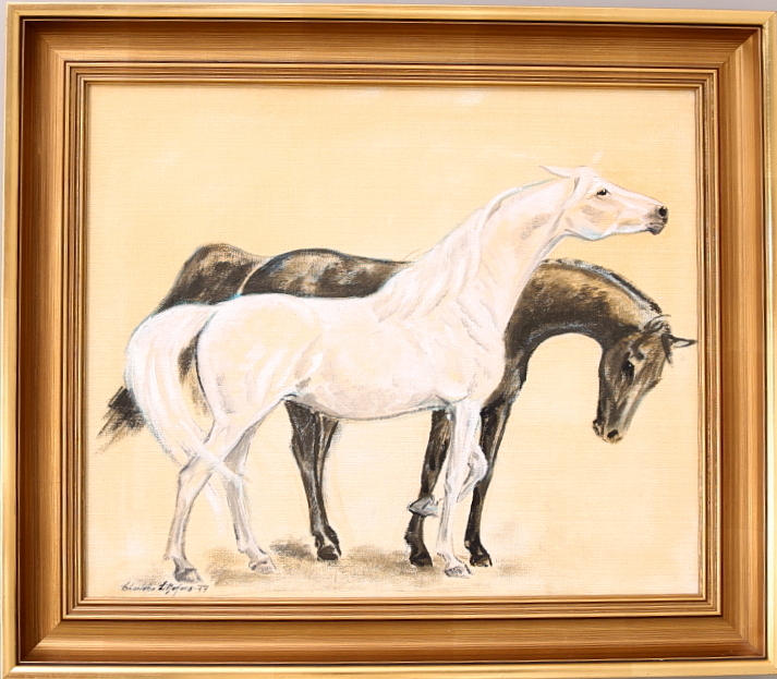 CHARLOTTA LILJEFORS. Olja på duk, hästar, signerad, daterad -77.