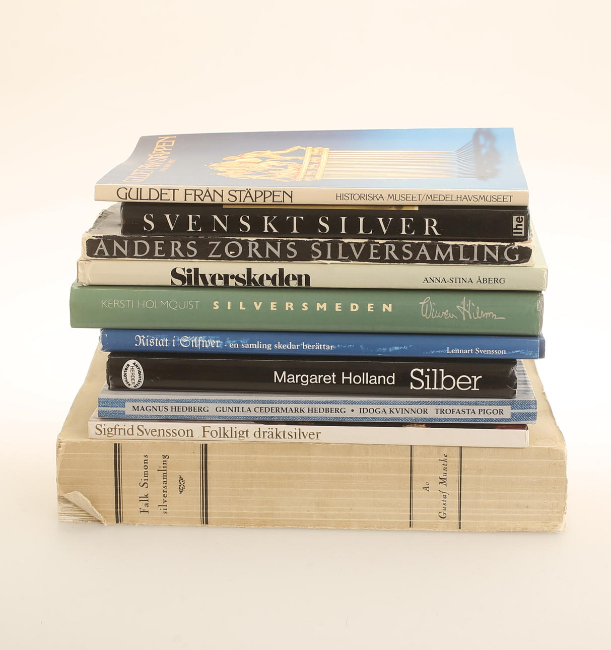 BØGER, 10 bind, inklusive sølv.