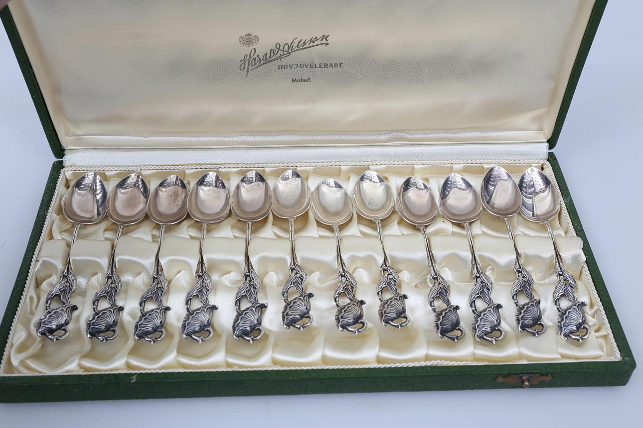 KAFFE/MOCKASKEDAR, silver, 12 stycken, 118,1 gram.