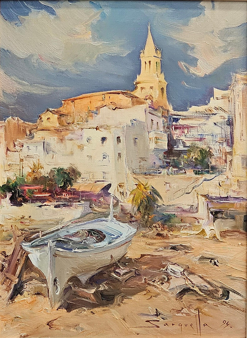 JOSEP SARQUELLA. PALAMÓS. ÓLEO SOBRE LIENZO.