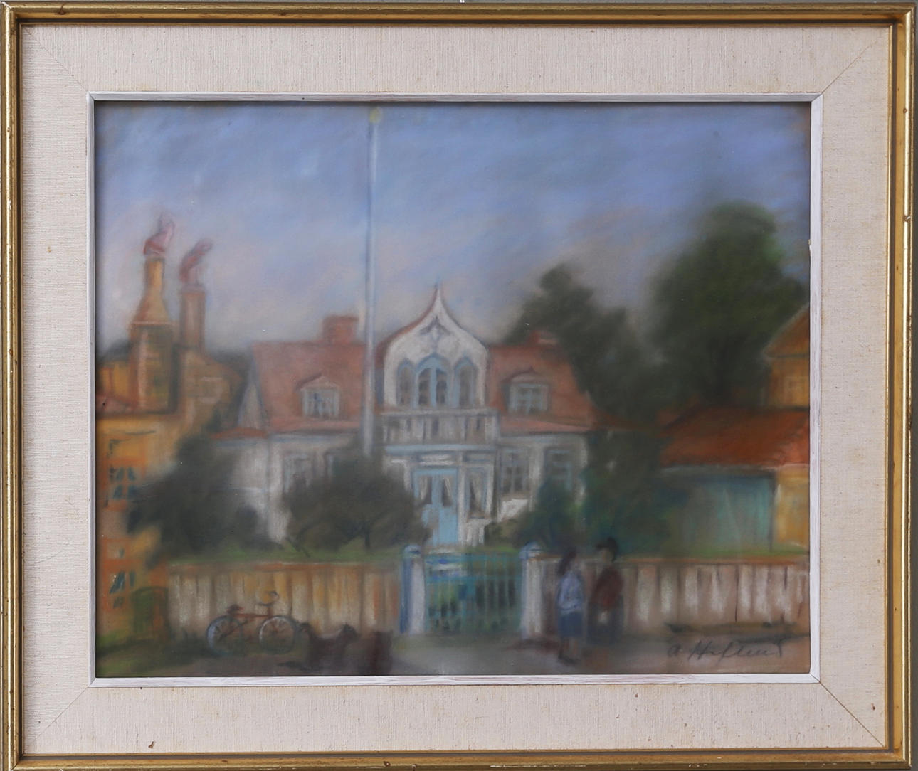 ASTRID HOFLUND. "Kalmarkonstnären Fille Froméns hem", pastell, signerad.