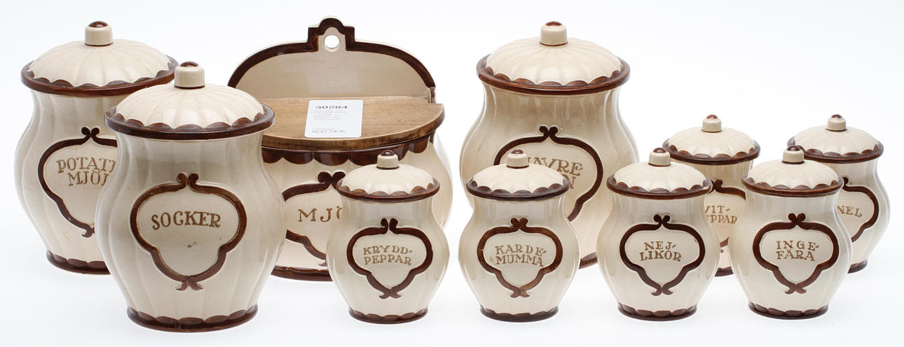 SPECERI- och KRYDDBURKAR, 10 delar, flintgods, "Pyro", Wilhelm Kåge, Gustavsberg.