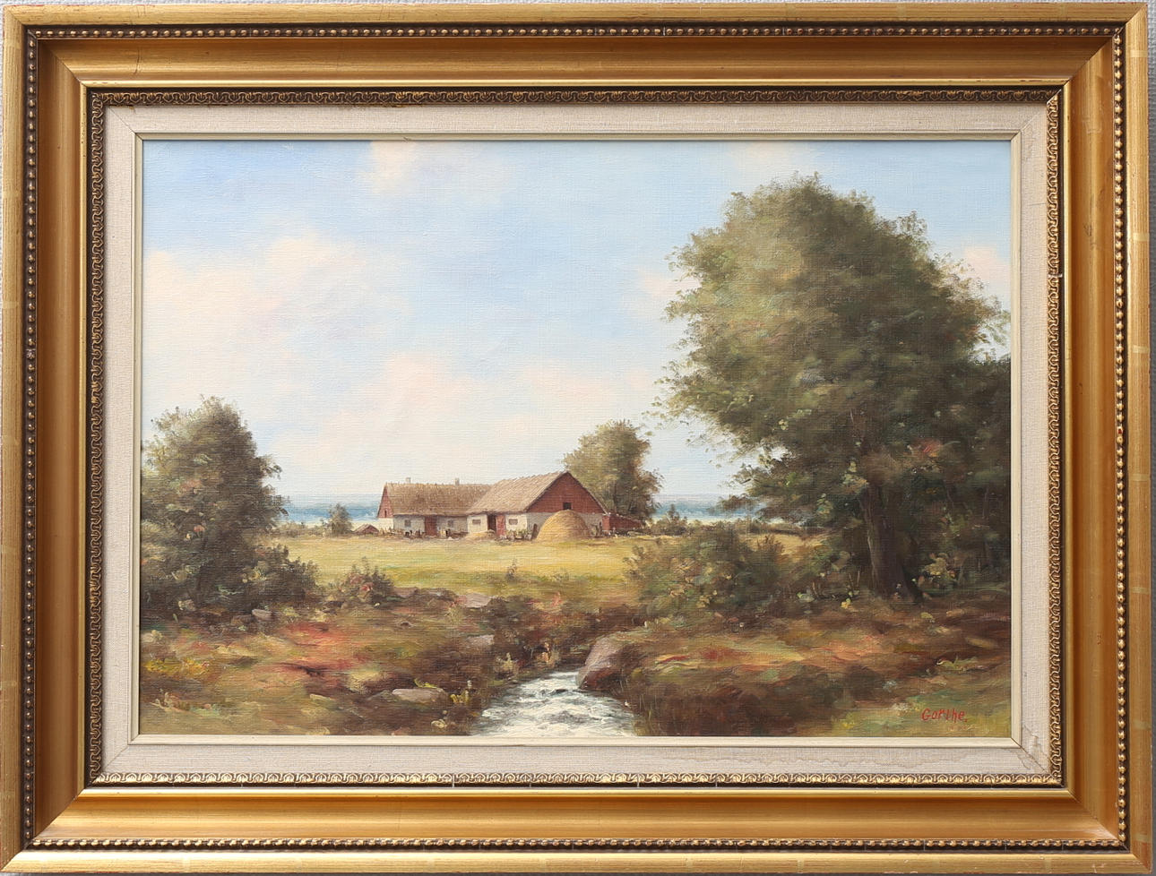 BROR "GORTHE" PERSSON. Skånegård. Olja på duk, signerad Gorthe.