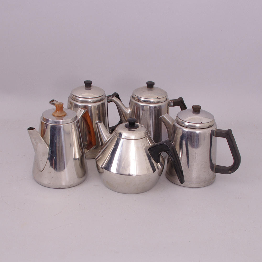 TE- SAMT KAFFEKANNOR, 5 delar, rostfri, Nils-Johan.