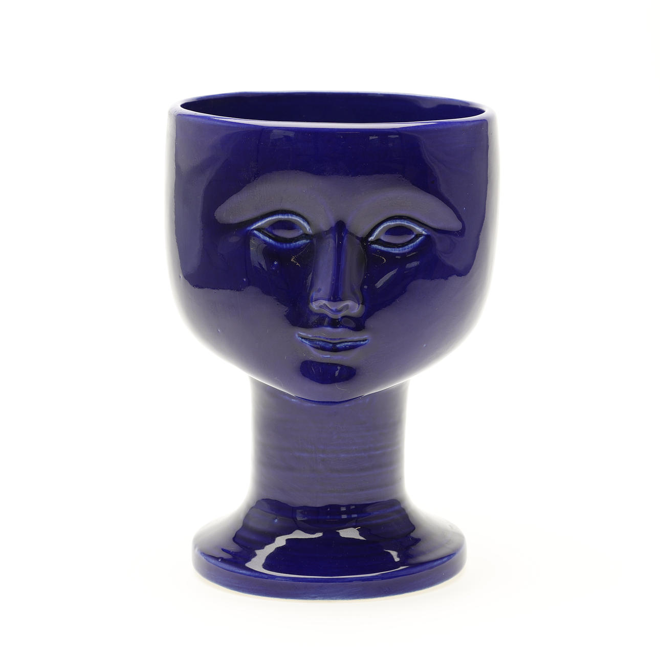 LISA LARSON. ANSIGTSVASE, Gustavsberg, Blå Glasur.