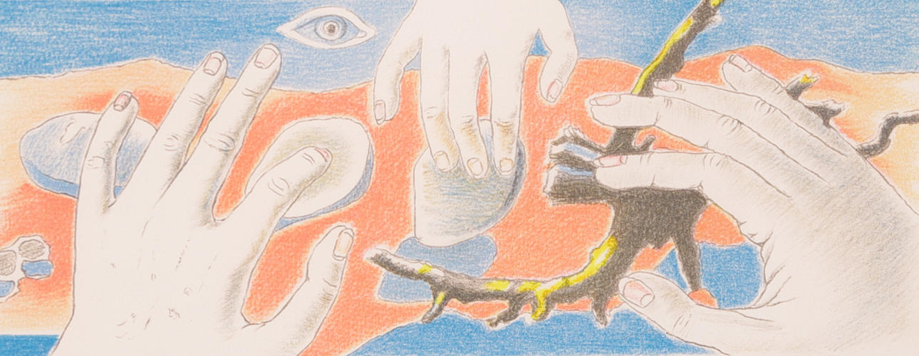 AXEL OLSON. Händer, färglitografi, signerad.