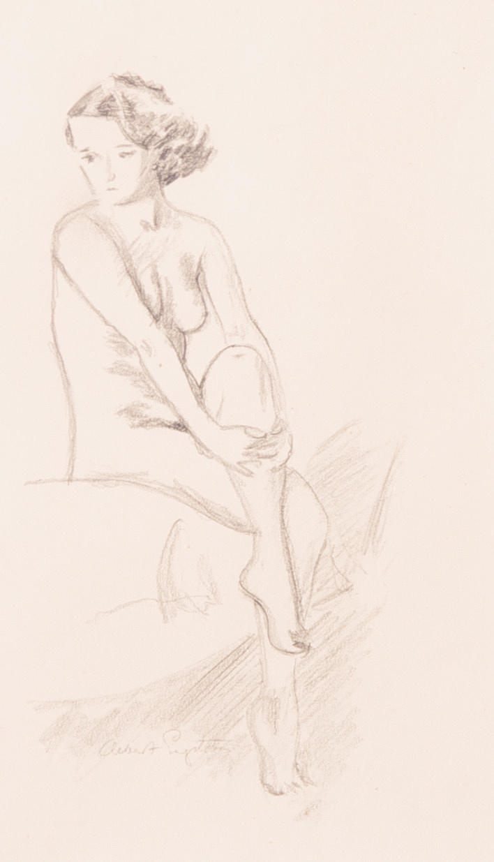 ALBERT ENGSTRÖM. Kvinnostudie, teckning, signerad.