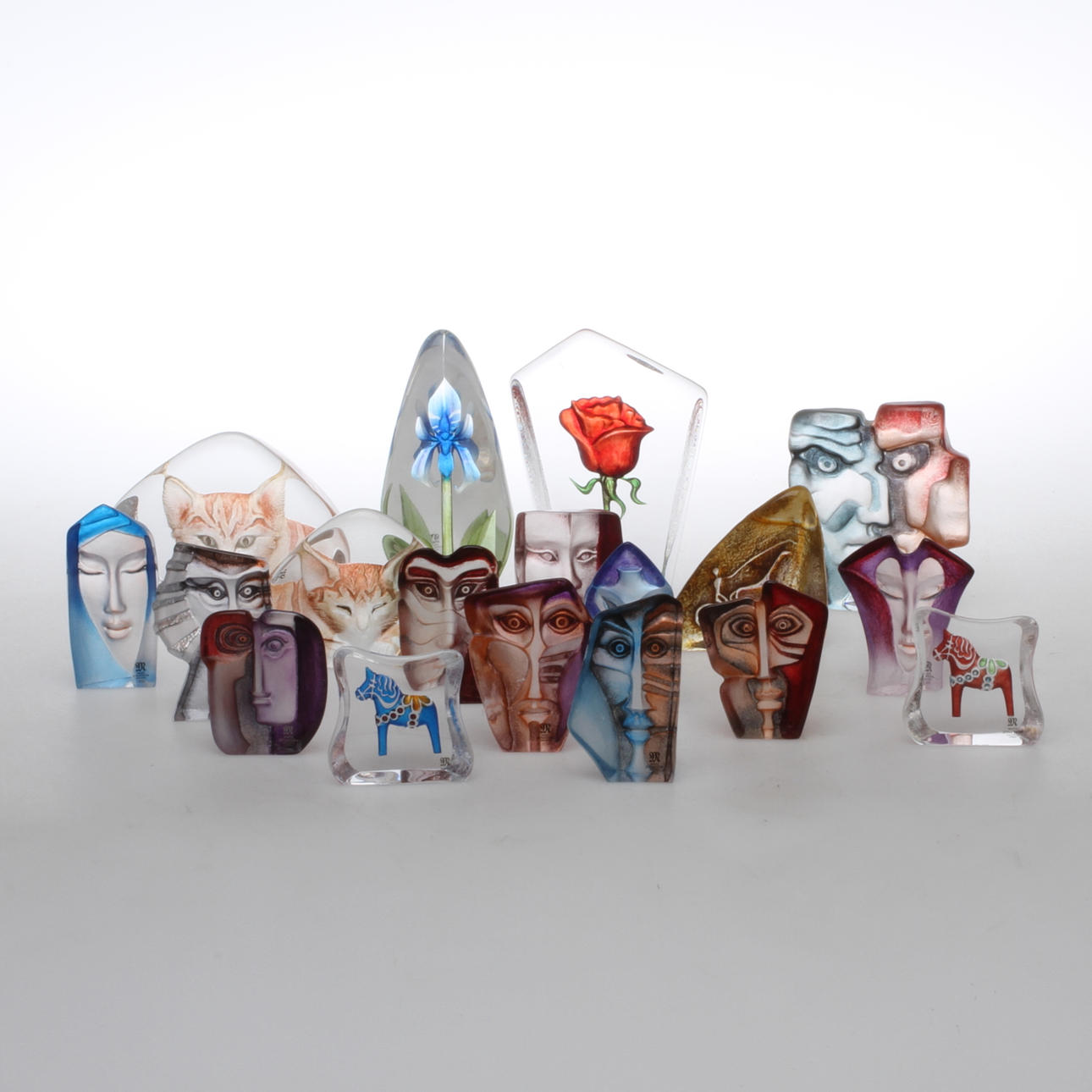 SKULPTURER, 18 st, glas, Mats Jonasson, Målerås.