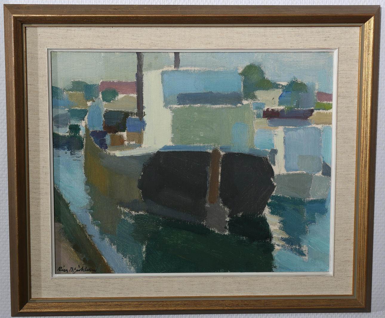 RICKARD BJÖRKLUND. Olja på pannå, Fiskebåt, signerad.