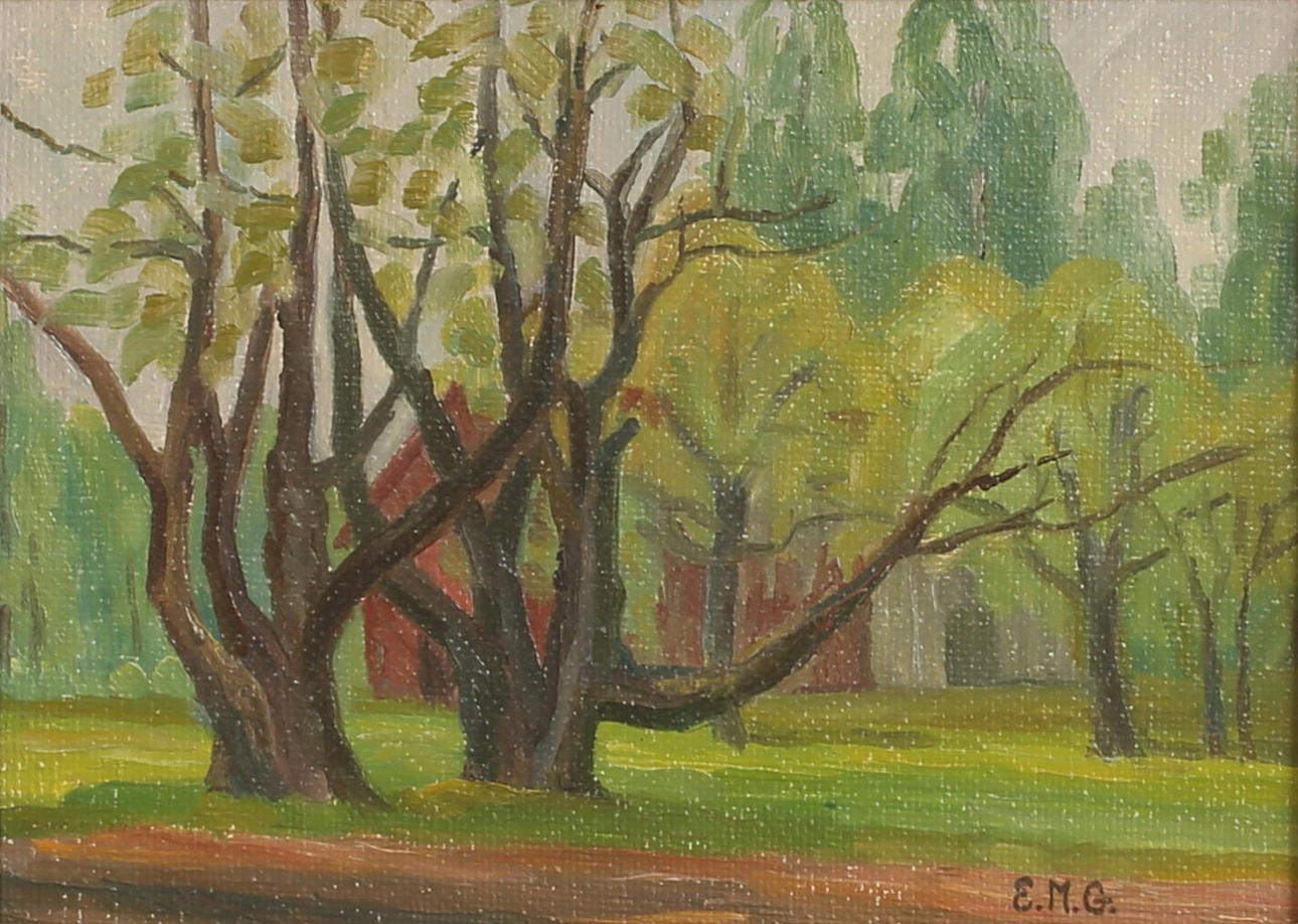 Unknown artist, oil on Board, monogram signed EMG.