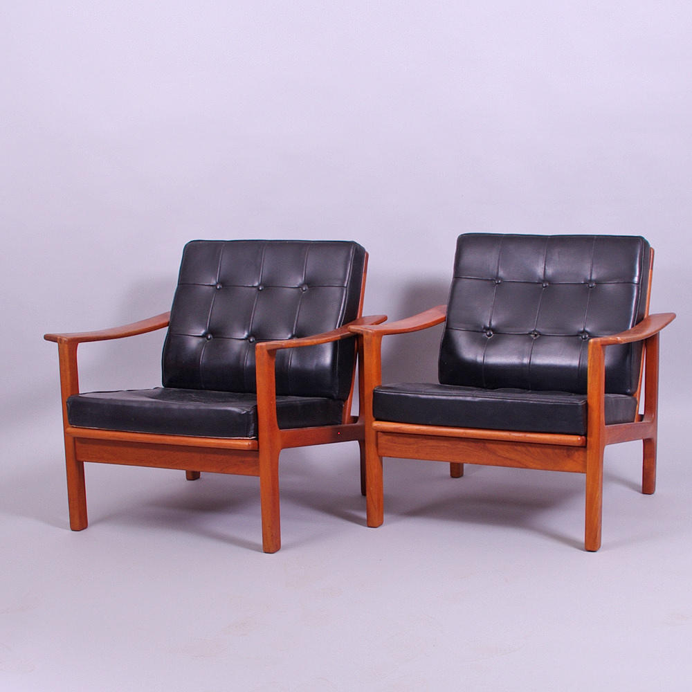 FÅTÖLJER, 1 par, teak/konstläder.