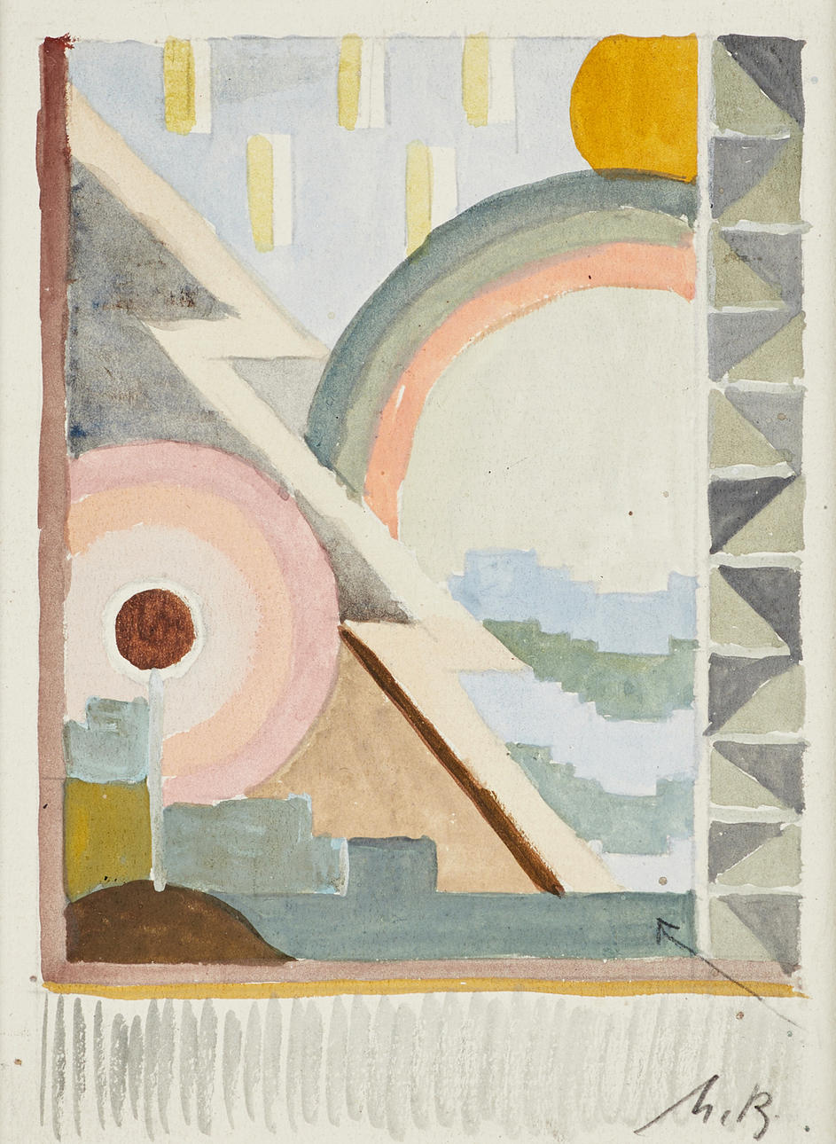 MARTHE BOHM (Warnsdorf/Böhmen 1898-1972), Plan geometrisk komposition, monogram signeret MB, 1920'erne, gouache.