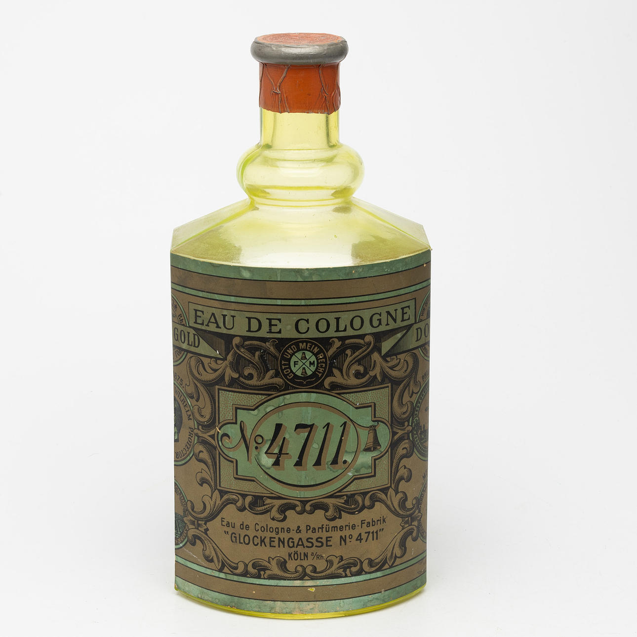 WERBEFLASCHE, Glas, „Eau de Cologne & Parfümerie-Fabrik, Glockengasse Nr. 4711“.
