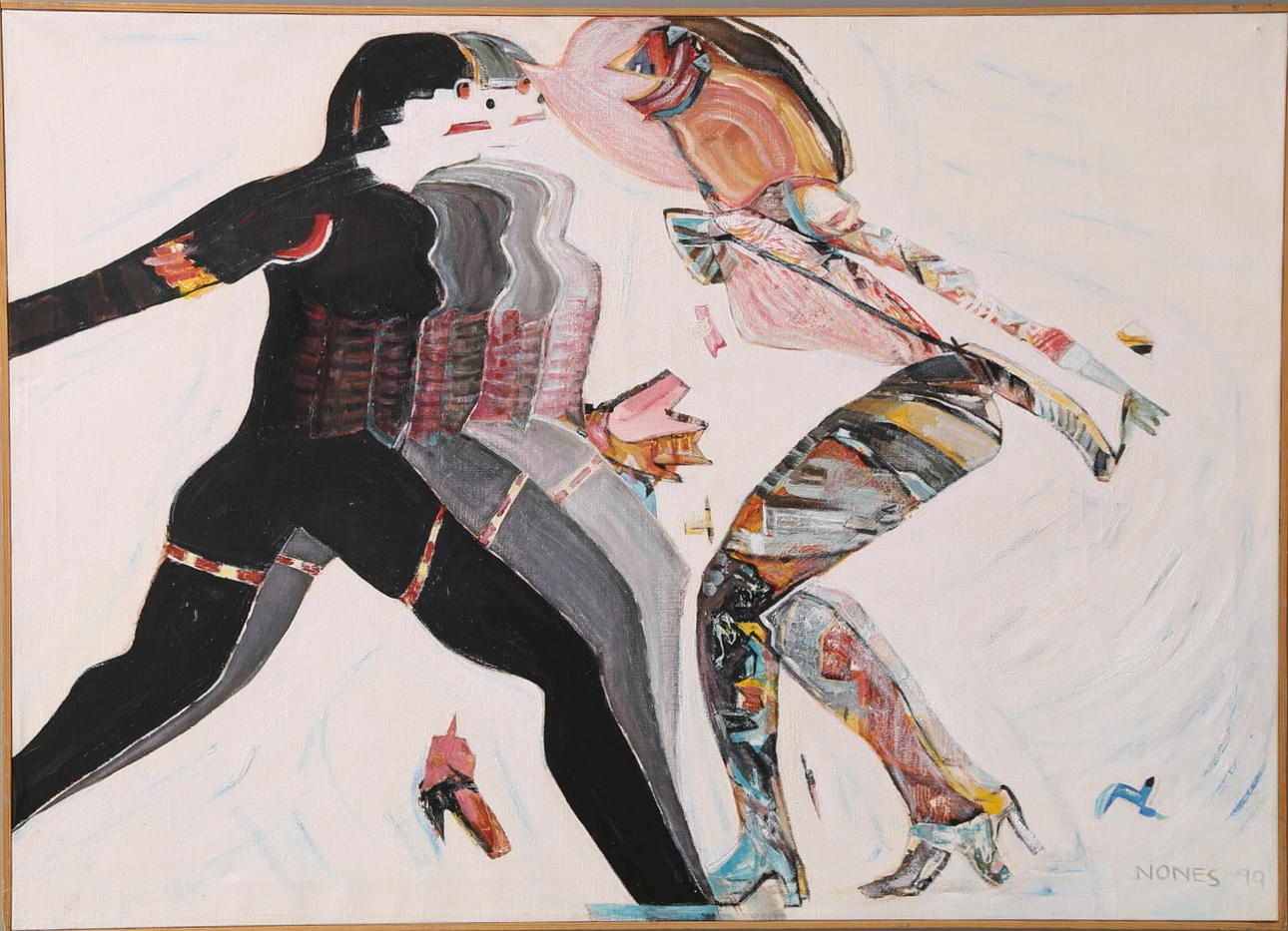 WANJA "NONES" HÅKANSSON. Olja på duk "Ytlighet" ("Två dans") signerad och daterad -90.