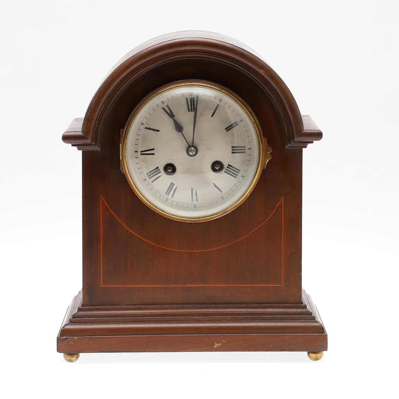 EARLY 20THC MAHOGANY MANTLE CLOCK.