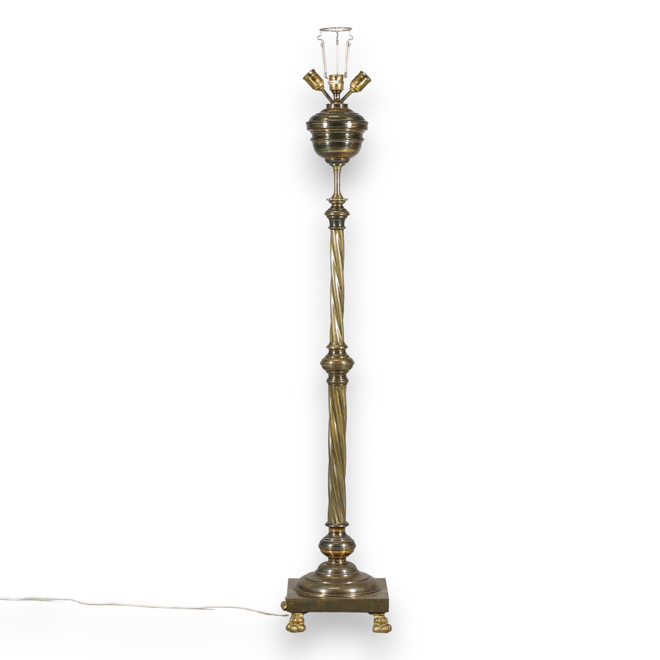 FLOOR LAMP, twisted brass, raise/lower, electrified, 18/1900s.