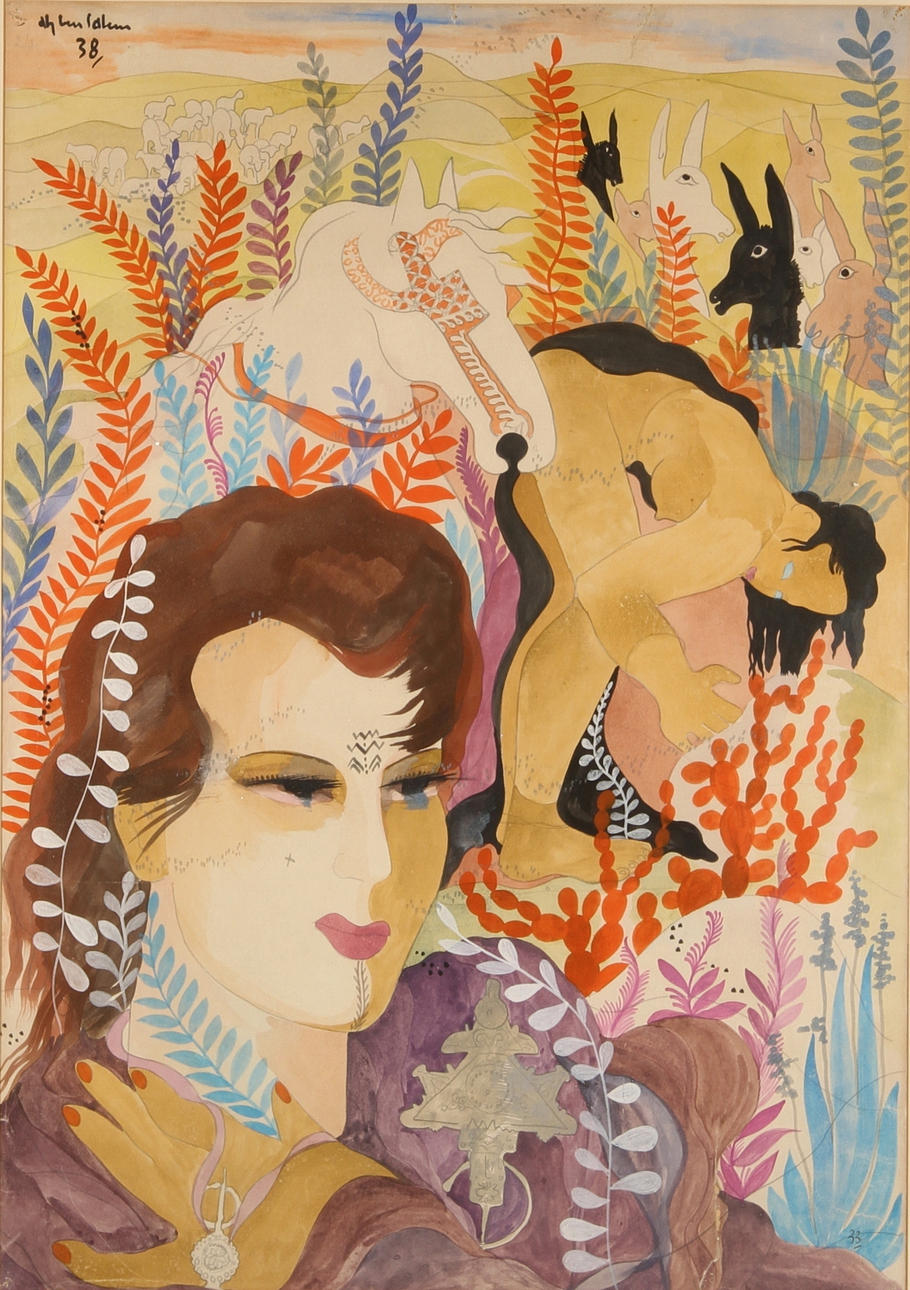 ALY BEN SALEM. blandteknik, figurkomposition, signerad och daterad 38.