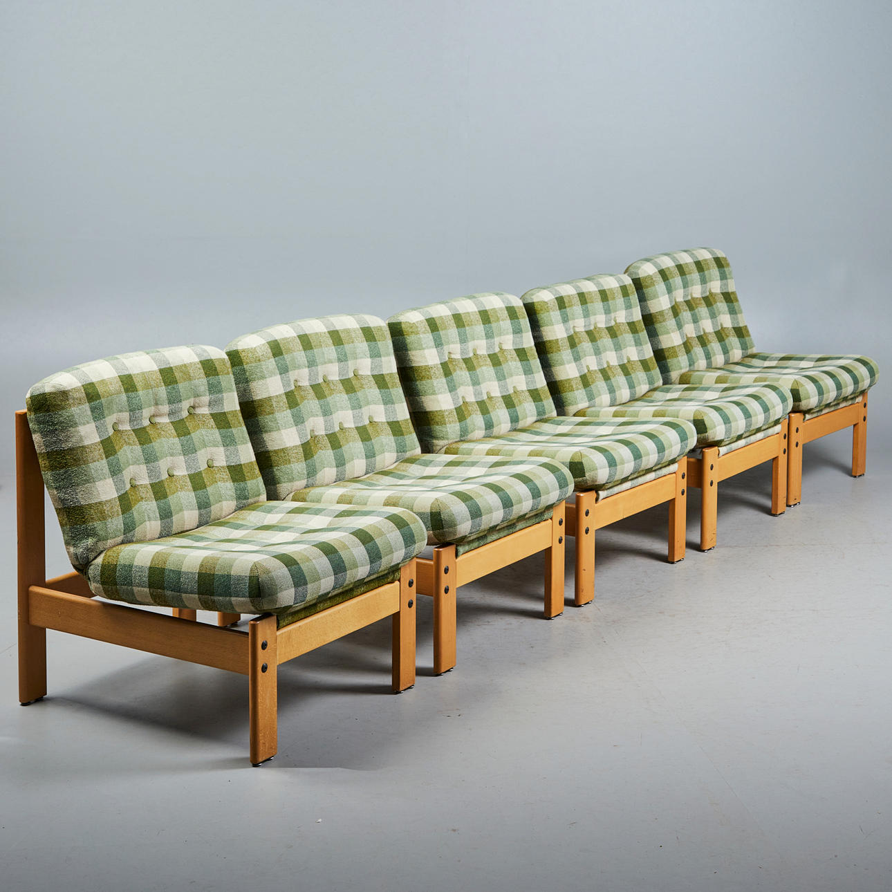Herlag, five-part modular sofa / seating group, beech, wool, 1970s, Denmark (5).