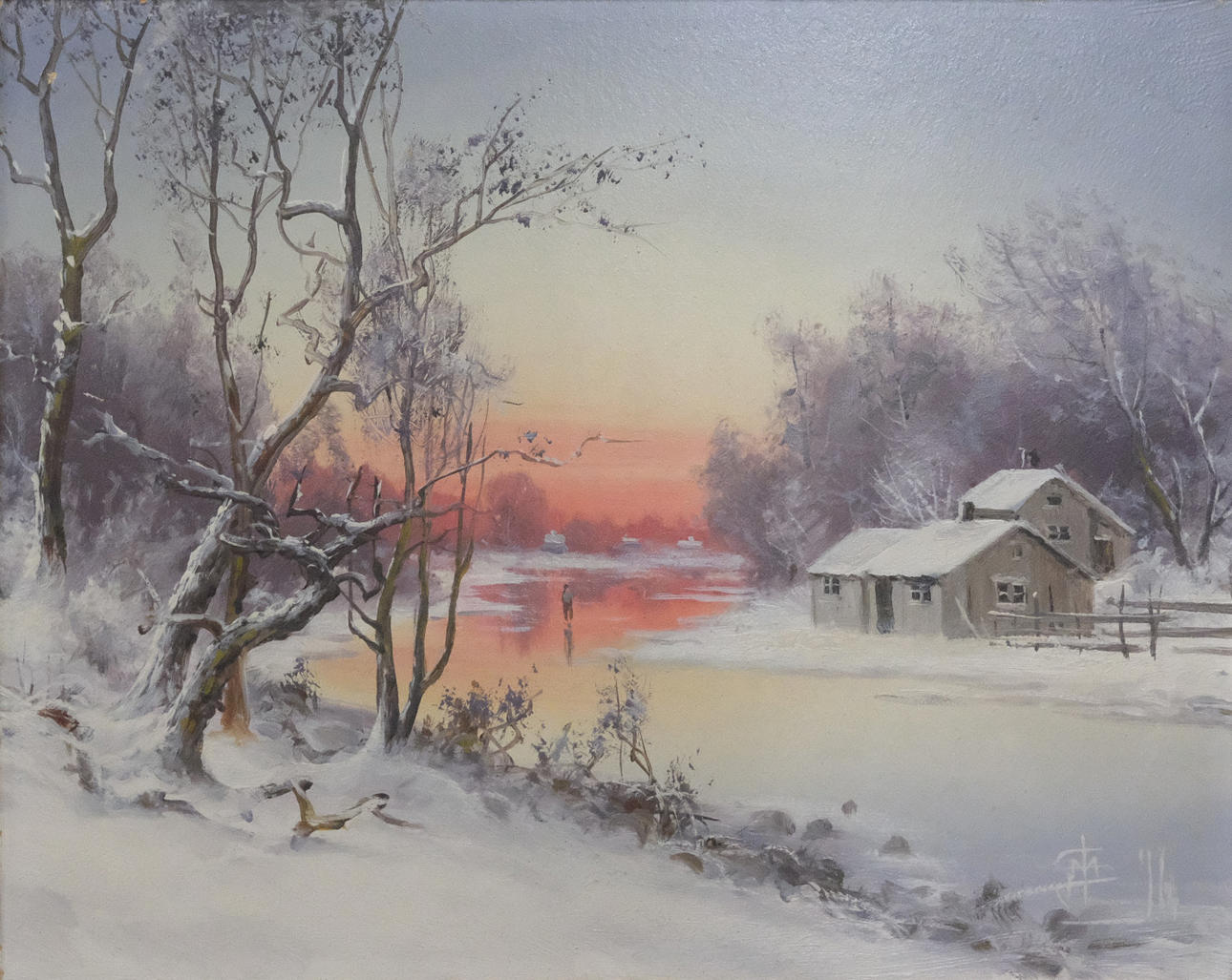 JULIA STRÖMBERG. OIL ON PANEL, WINTER LANDSCAPE, SIGNED, 24X30CM.