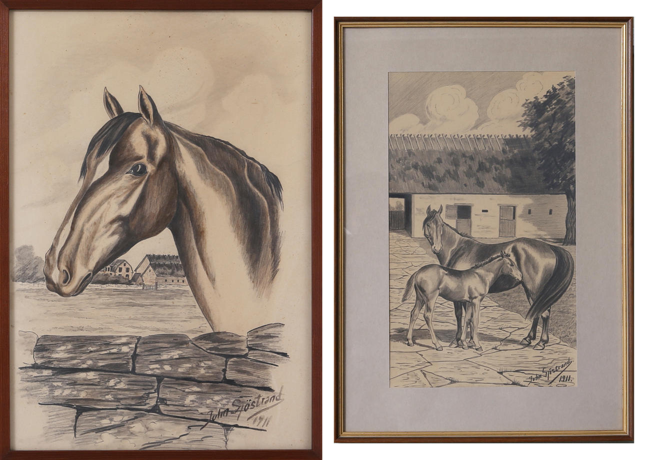 JOHN SJÖSTRAND. teckningar, 2 st, signerade och daterade 1911.