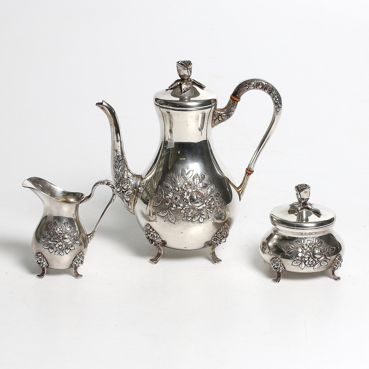 KAFFESERVIS, 3 delar, 835 silver. Stämplat. Vikt 853 gram.