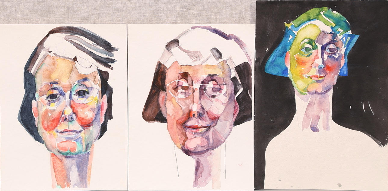 WANJA "NONES" HÅKANSSON. Akvareller 3 st, självporträtt, osignerade.