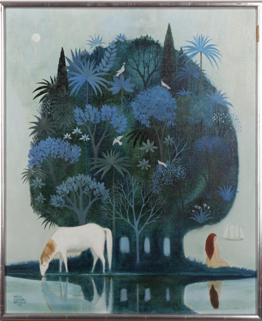 KERSTIN LUNDBERG STENMAN. Lycksalighetens boning, olja på duk, signerad och daterad 1981.