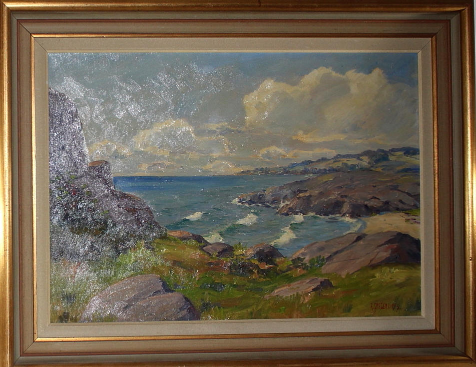 ALFRED GREGERS-RASMUSSEN. olja på duk, kustmotiv, signerad.