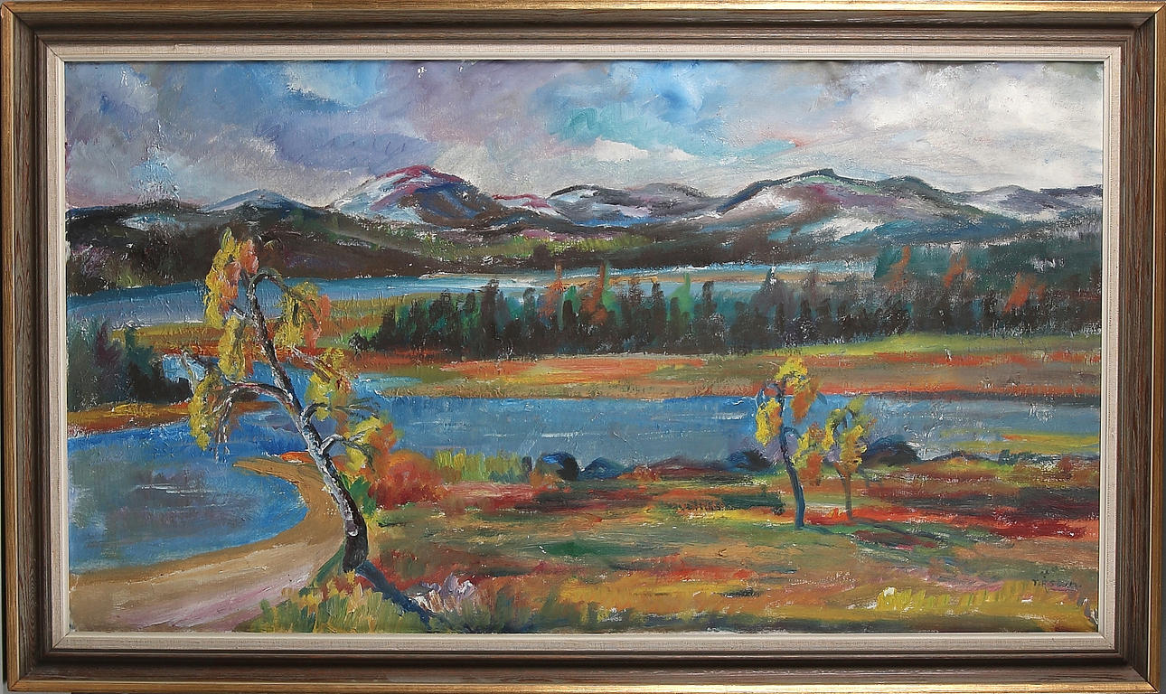 OIDENTIFIERAD KONSTNÄR. "Fjällandskap". olja på duk, signerad "T- Åslin".
