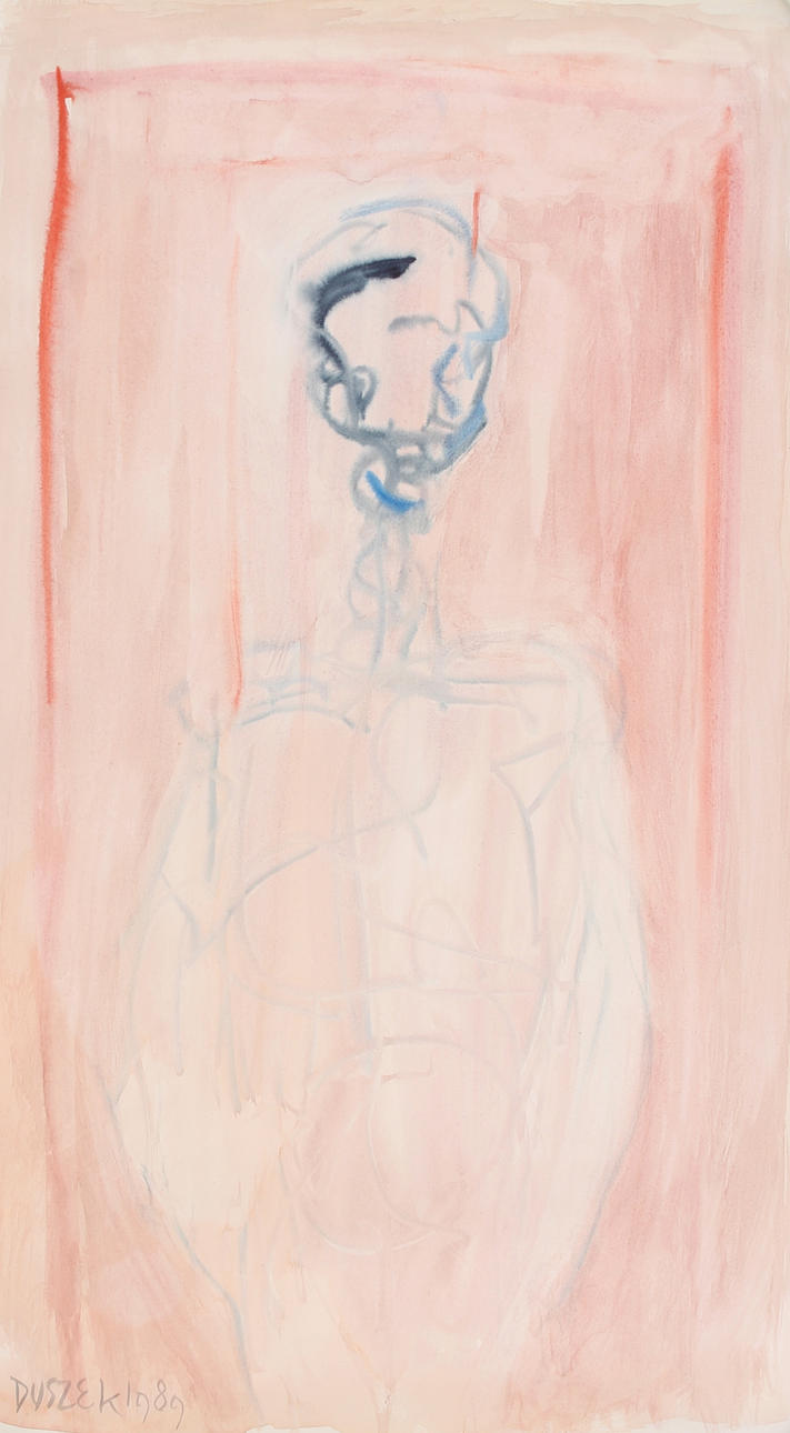 HAWK DUSZEK ALFREDSON. Watercolor, surreal, signed Duszek, dated 1989.