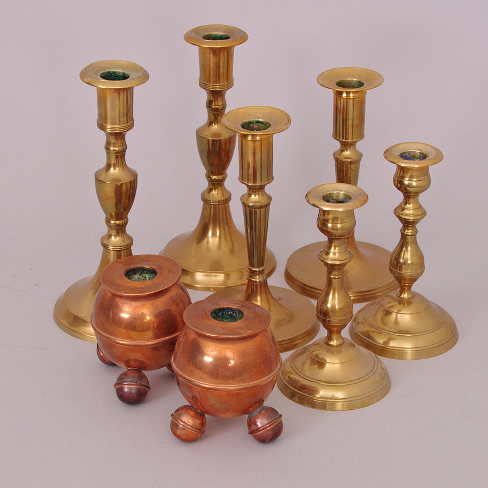 LJUSSTAKAR, 4 par, mässing/koppar.