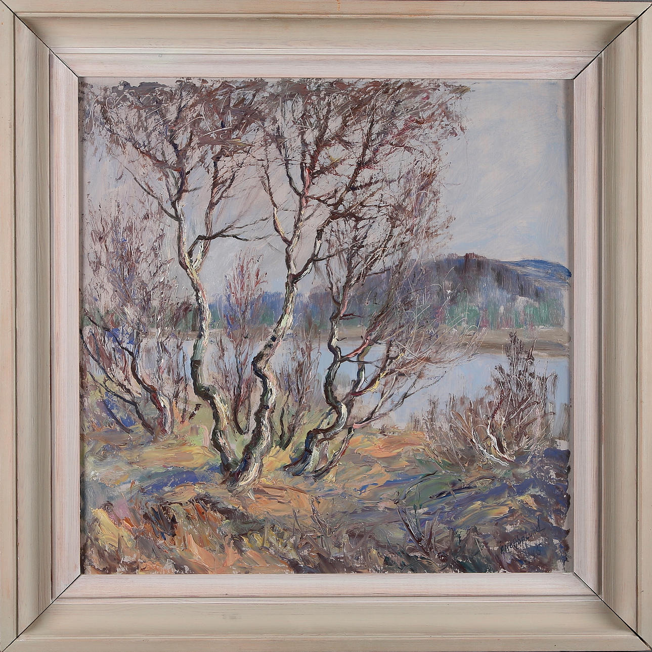 ÅKE AHNLUND. "Björkar på Kråkholmen", olja på duk. Signerad och daterad, 1946.