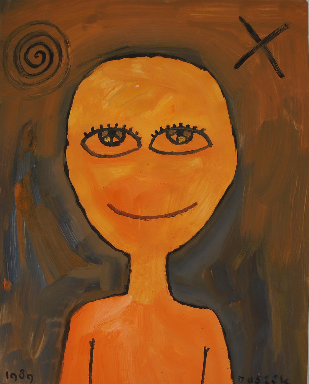 HAWK ALFREDSON. Mixed media, surreal, signed, dated 1989.
