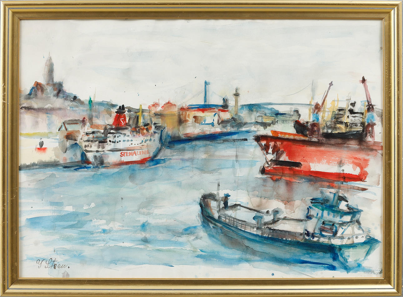 yngve-steen-g-teborg-hamn-akvarell-signerad-konst-m-leri-auctionet