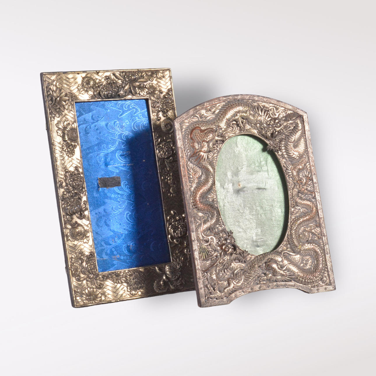 FRAMES, 2 pieces, nickel silver, Chinese style.