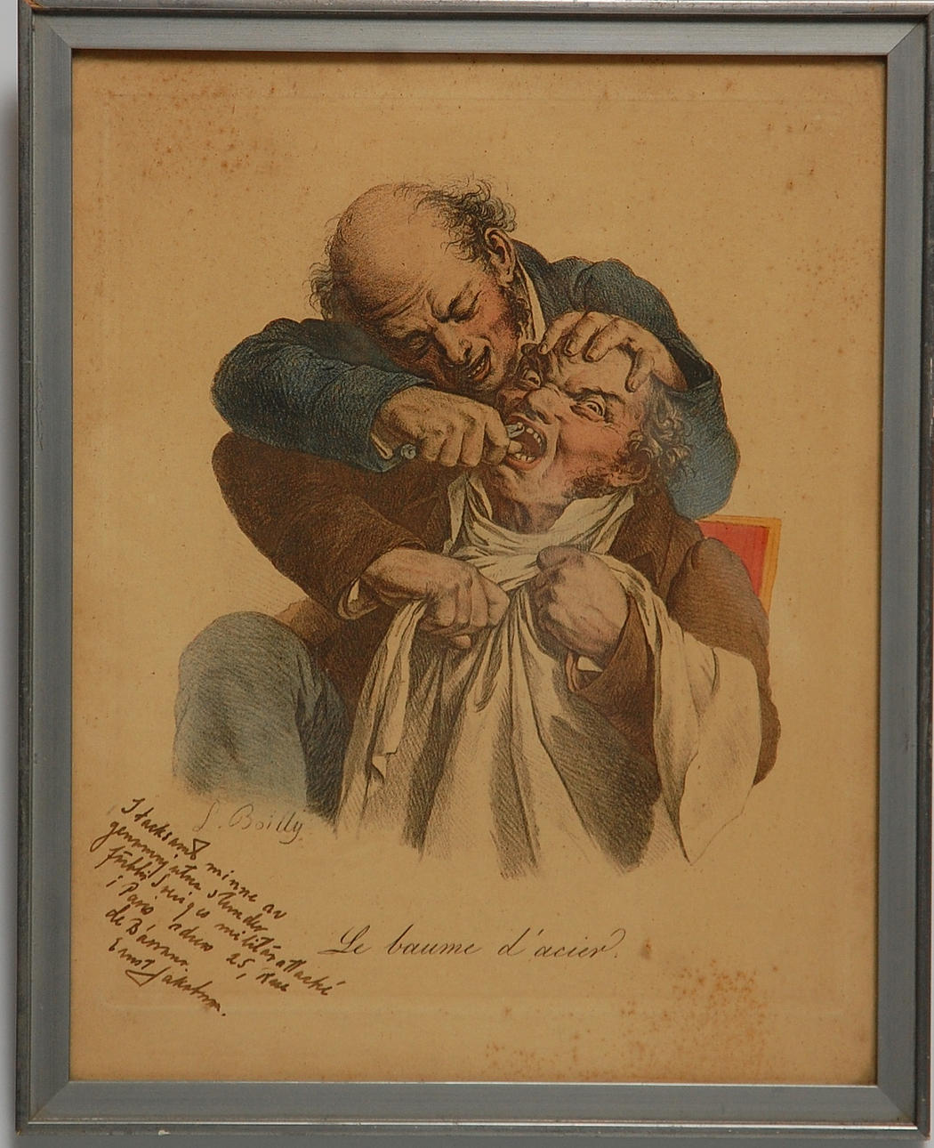 LOUIS LEOPOLD BOILLY. EFTER. 1796-1845, kopparstick kollorerat " Le Baume Lácier " signerad i trycket, med påskrift från Sveriges Militärattasché Paris.