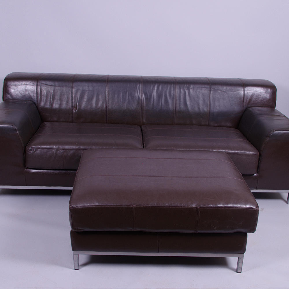 SOFFA SAMT PALL, brunt skinn, 2000-tal.