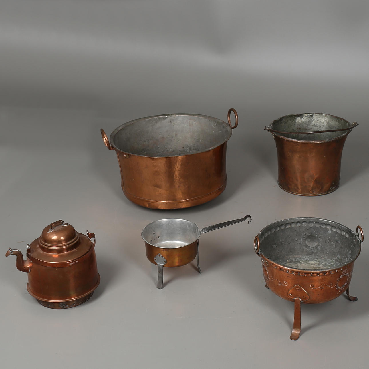 PARTI KOPPAR, 5 delar, bl a hink, N Ekström, Skutskär, Uppland.