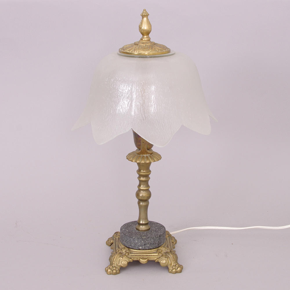 BORDSLAMPA, glas/mässing/marmor.