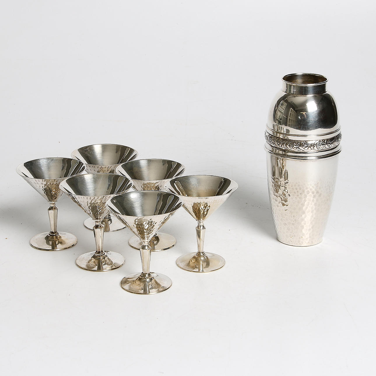 VAS och COCTAILGLAS, 6 st, nysilver, 1900-talets sista kvartal.
