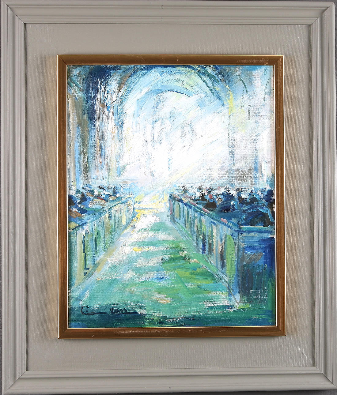 EINAR WENNBERG. "Gudstjänst", olja på duk. Signerad och daterad 2002.