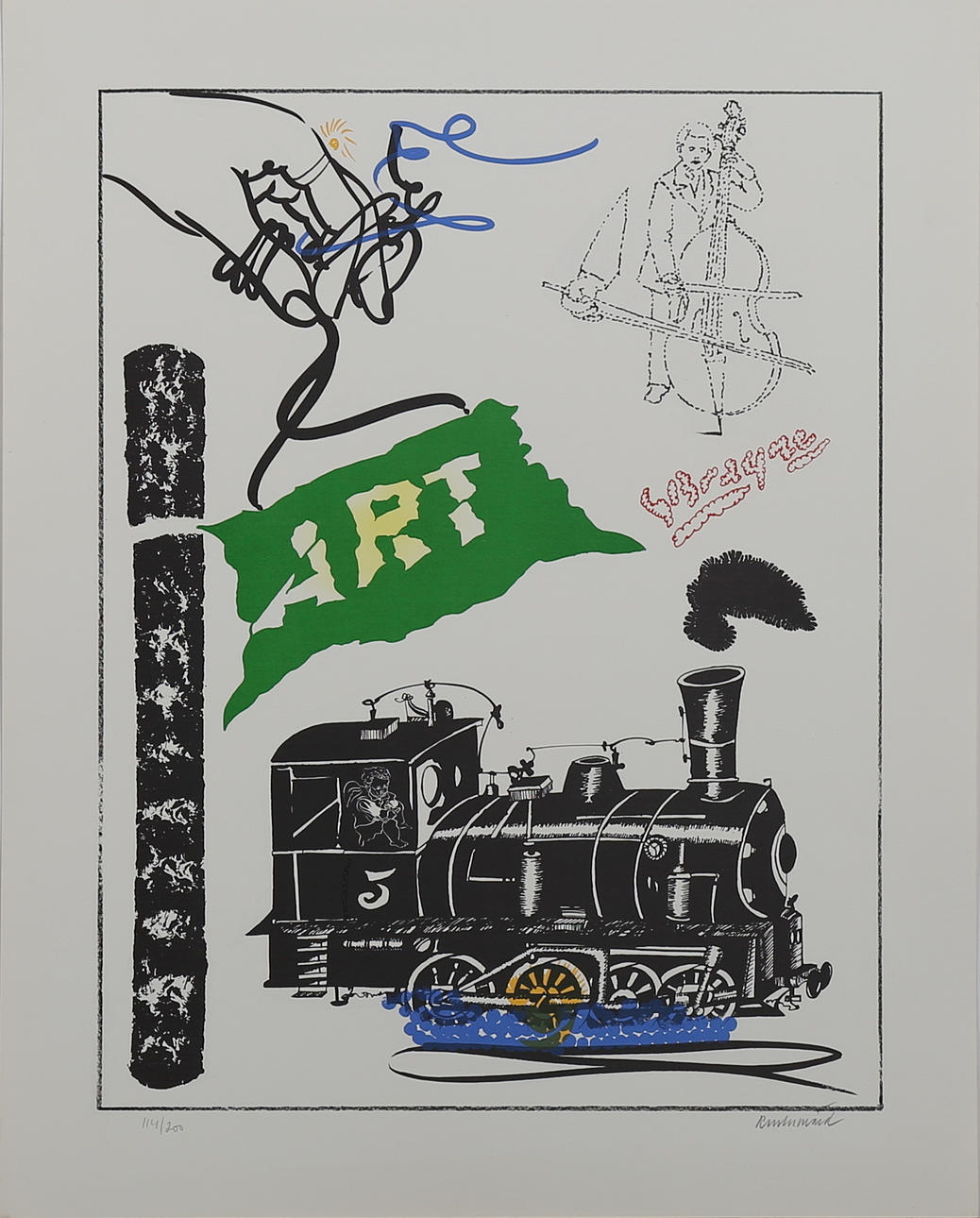 CARL FREDRIK REUTERSWÄRD. Komposition med tåg, färglitografi nr 114/200. signerad Reuterswärd.