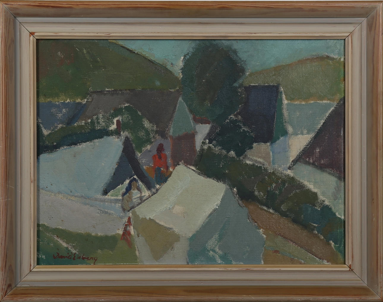 DAVID EKBERG. Zigenarläger, Kåseberga, olja på pannå, signerad och a tergo betitlad.