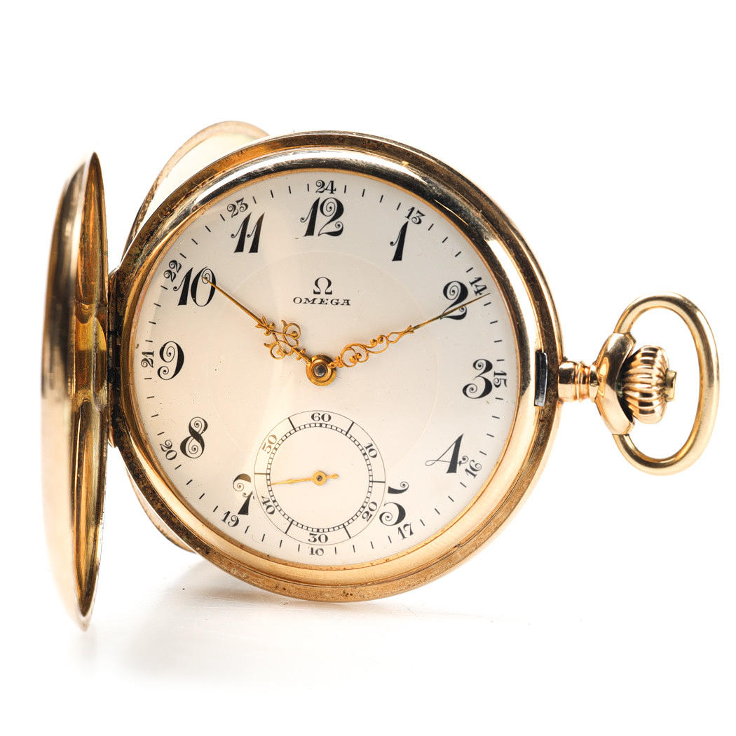 OMEGA, Taschenuhr, 14 Karat Gold.