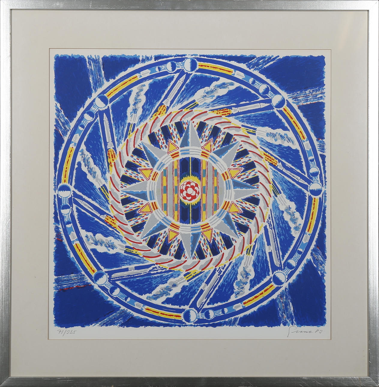 KNUT GRANE. "Rymdhjulet" färgserigrafi, signerad Grane, numrerad 71/325 samt daterad 83.